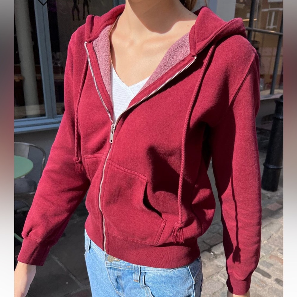 Burgundy Red Brandy Melville Christy Zip Up Hoodie